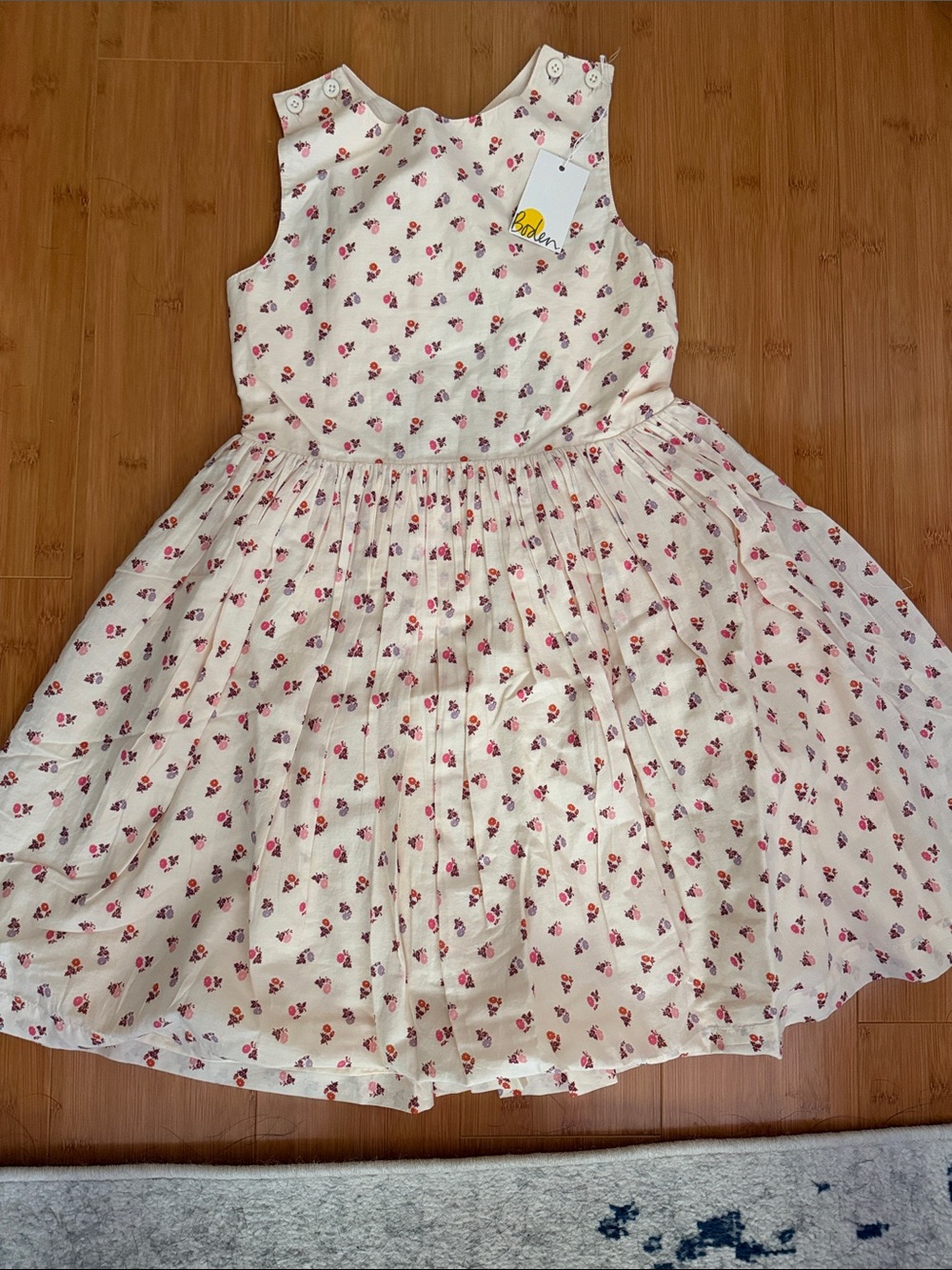 Mini Boden Cream Dress with Pink Rose Print
